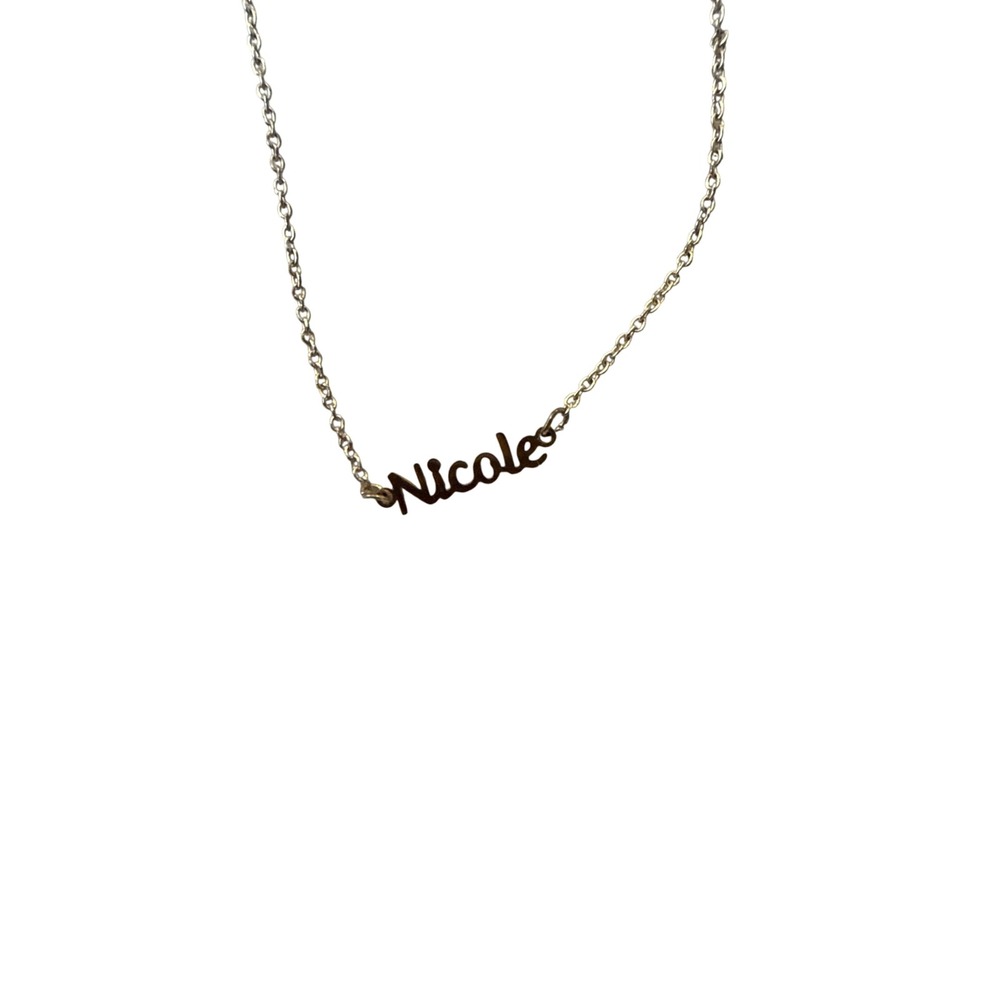 MDB Nicole Nameplate Necklace Gold Tone Cursive Script Dainty Cable Chain 18in